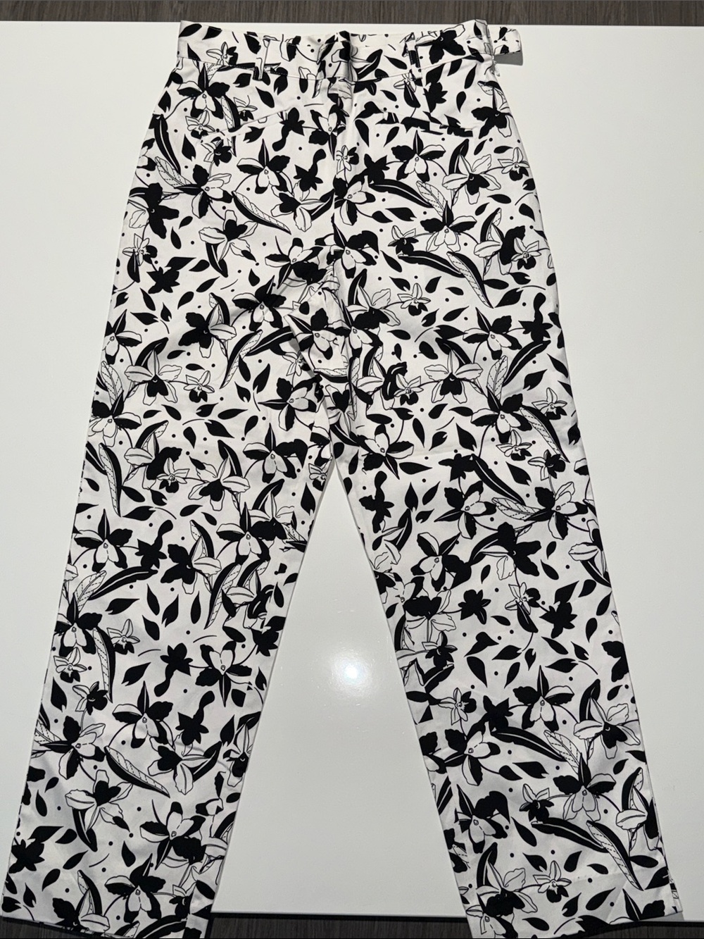Kenar Pants Womens Sz 6 White Black Floral Print Pull On Skinny Mid Rise Pockets
